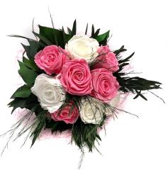 Bouquet 9 Rose Stabilizzate - Rosa e Bianche